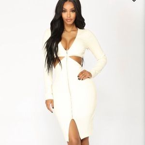 Leanna Ribbed Cutout Dress in Cream